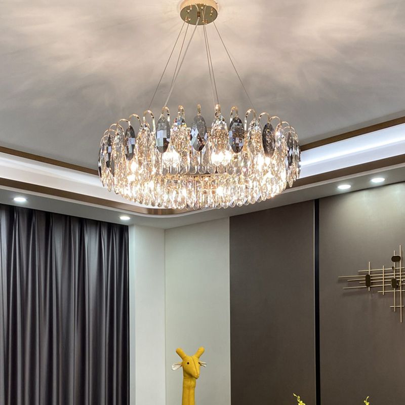 Luces de araña circular moderna accesorios de iluminación de araña de cristal para sala de estar