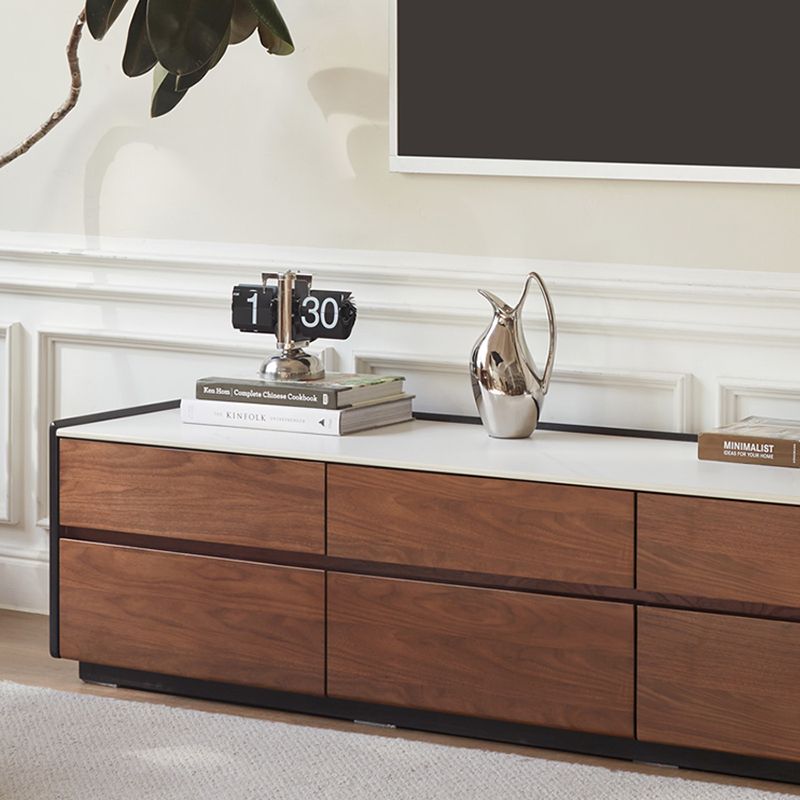 Mid-Century Modern TV Stand Console with Solid Wood Drawer for Living Room
