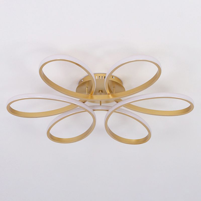 Modern Flower Semi Flush Ceiling Light Metal Living Room LED Ceiling Light