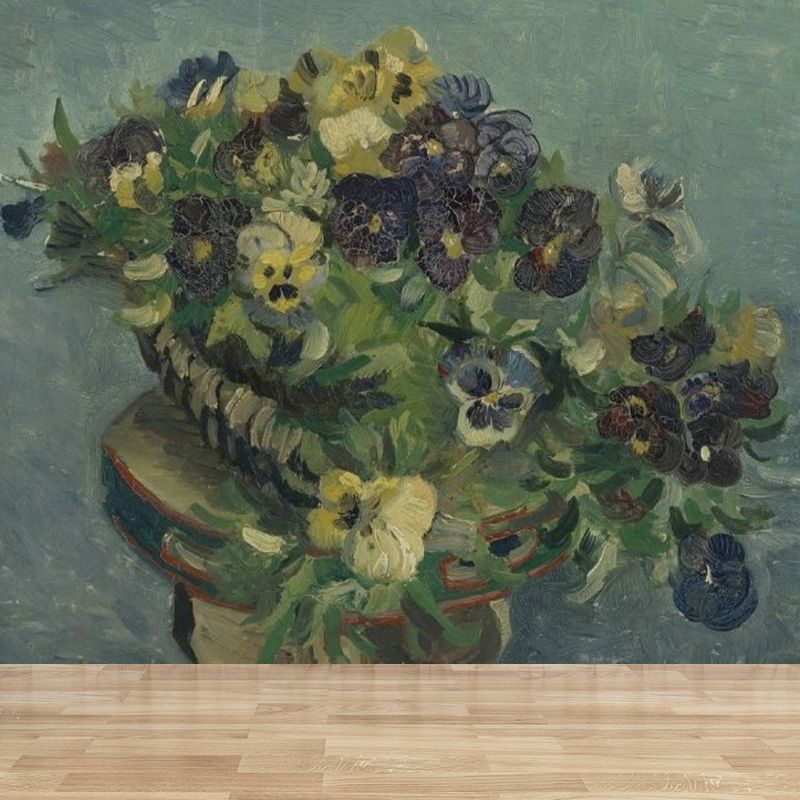 Modern Flower Potting Mural Wallpaper Green Dining Room Wall Covering, Personalized