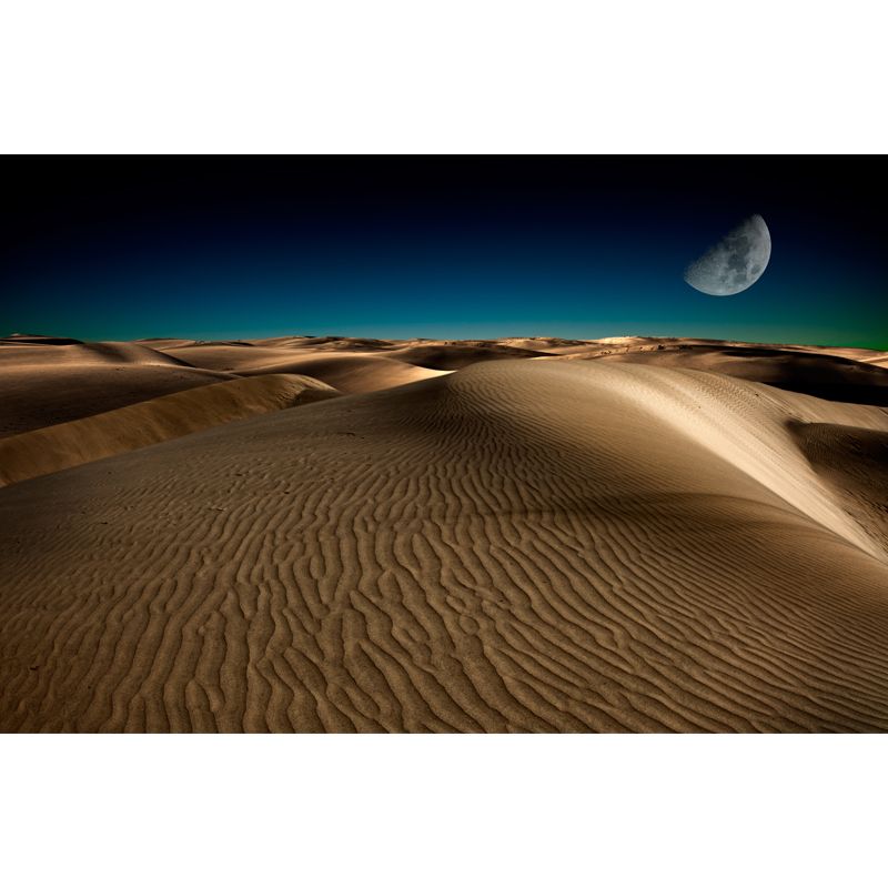 Modern Half-Moon Scenery Mural Yellow and Blue Desert at Night Wall Decor for Living Room