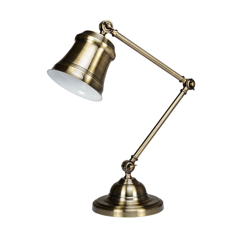 Trumpet Shade Study Desk Reading Lamp Vintage Metal Single Gold Finish Task Light with Adjustable Arm
