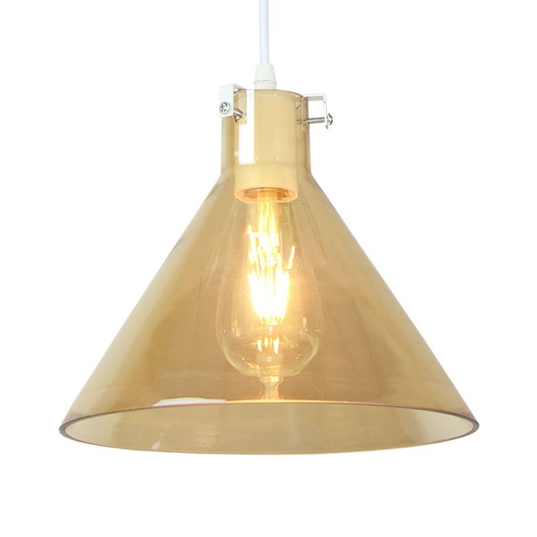 1-Light Cone Shaped Pendant Lighting Factory Black Yellow/Clear/Smoked Glass Hanging Light Fixture