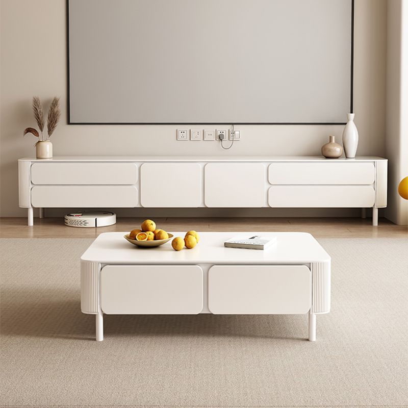 4 Legs White Slate Rectangular Cocktail Table with Storage Drawers