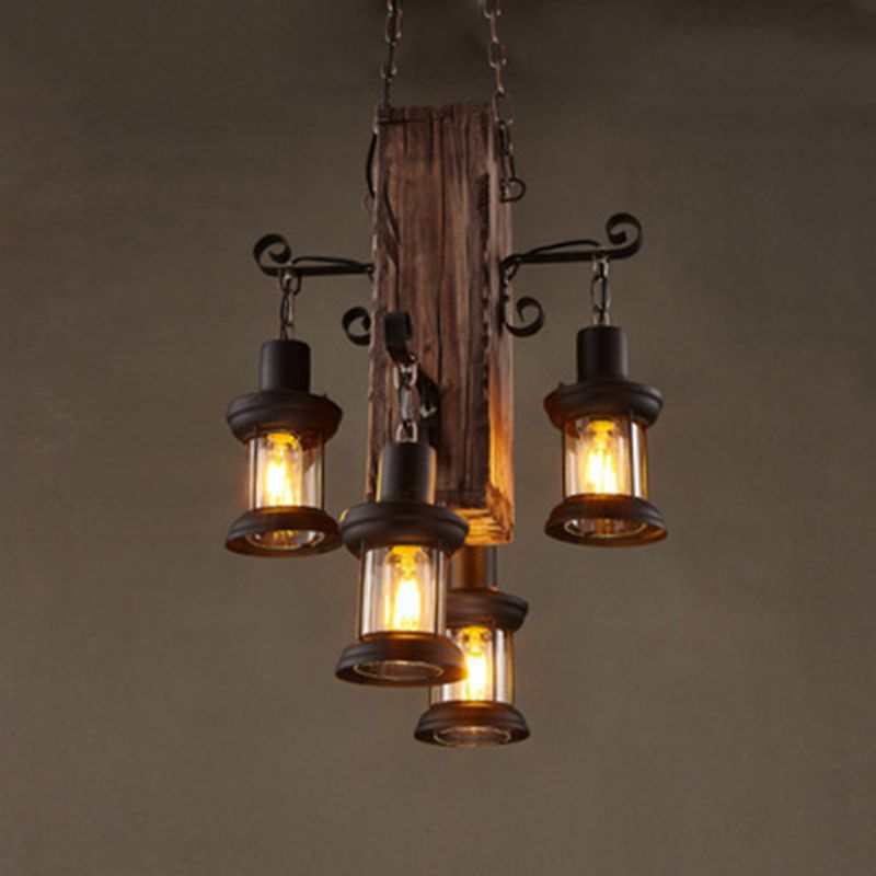 Wood Ceiling Hanging Light Fixture Coastal Black Shaded Restaurant Chandelier Lighting Fixture