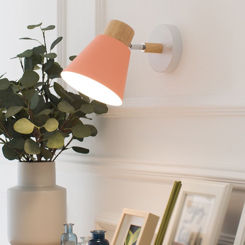 Metal Shaded Wall Light Modernism Wood Lighting for Living Room Foyer