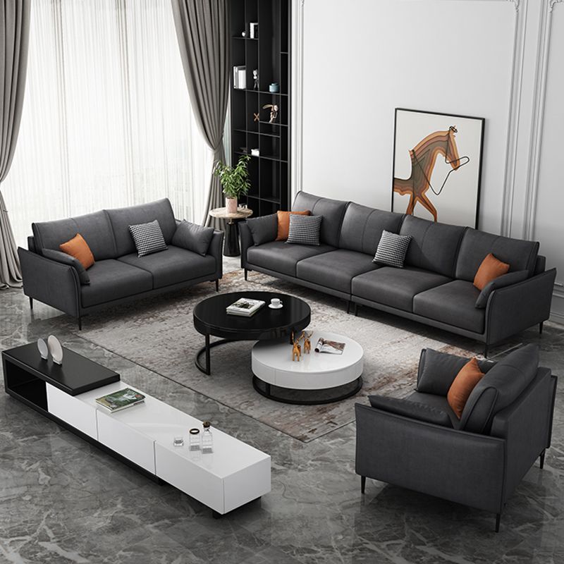 Stain-Resistant Faux Leather Couch Living Room Flared Arm Sofa with Pillow Back