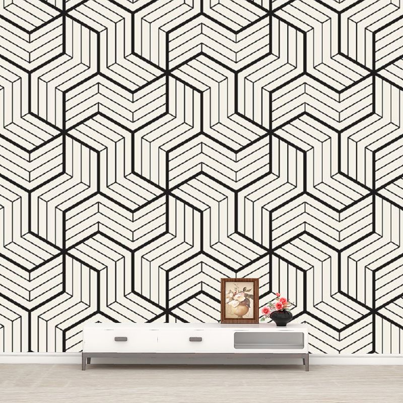 Matrix Wall Paper Murals Black-White Contemporary Wall Art for Bedroom, Customized Size