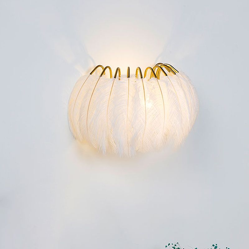 Grey/White Semicircle Sconce Light Modern Style Single Feather Wall Lighting Ideas for Parlor
