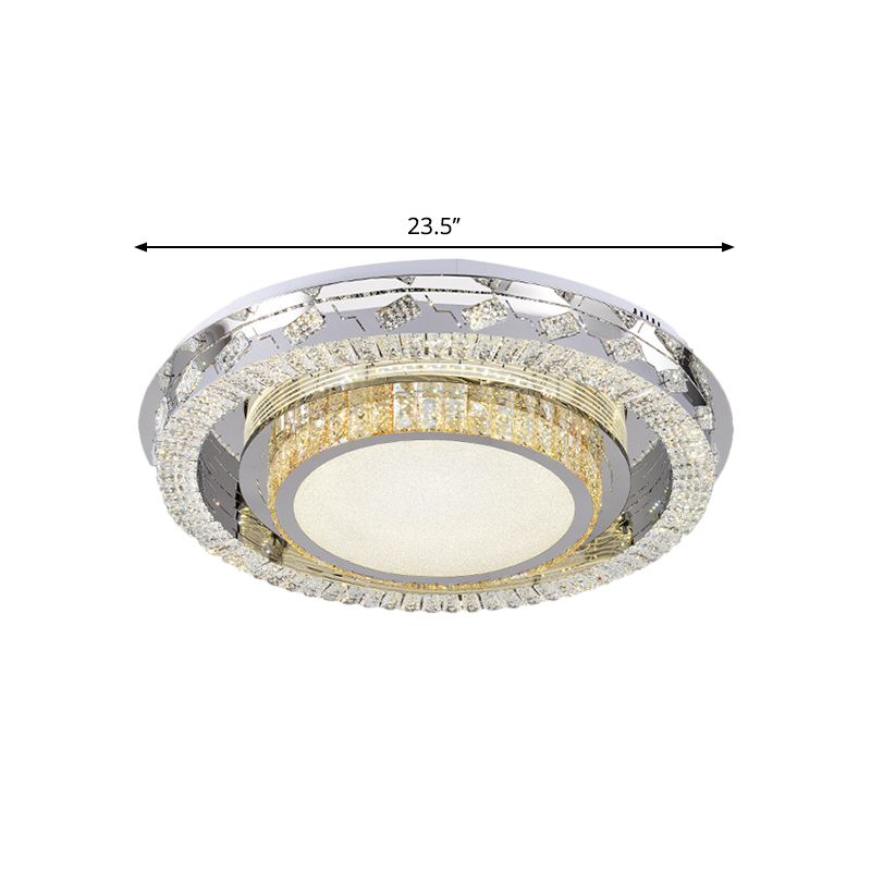 Clear Crystal Blocks LED Flush Mount Contemporary Stainless-Steel Square/Circular Parlor Ceiling Light Fixture