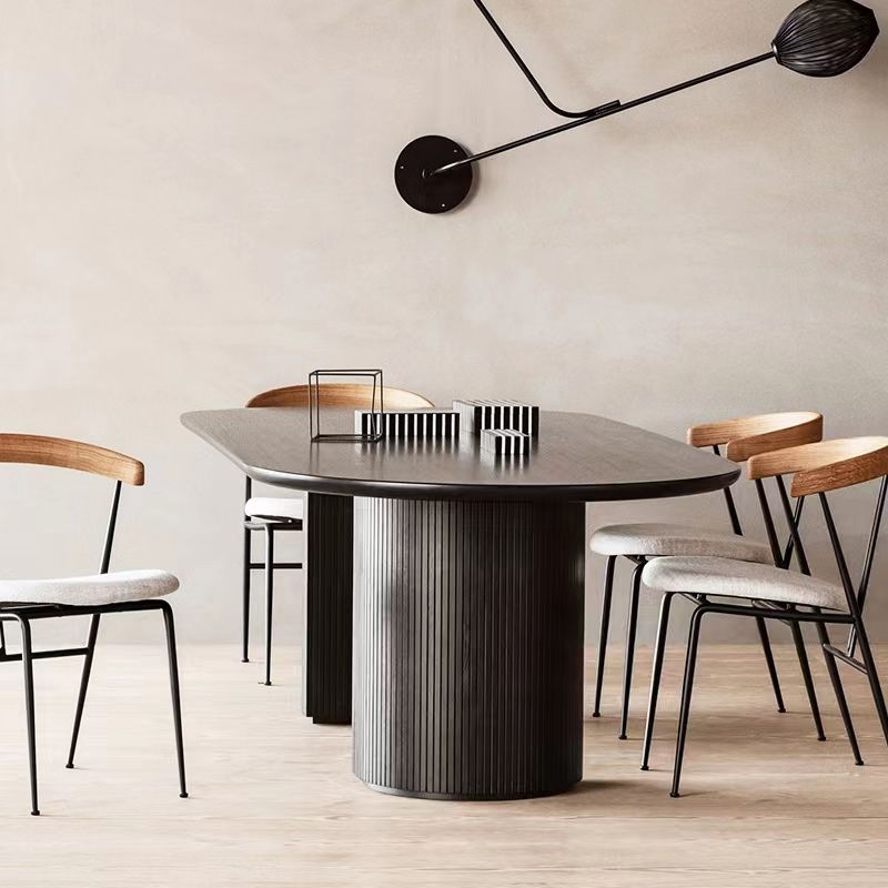 Contemporary Style Dining Table Solid Wood Pure Black Table for Home Kitchen