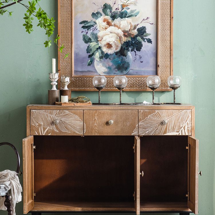 Solid Wood Side Cabinet Stain Resistant Distressed Wood Accent Cabinet