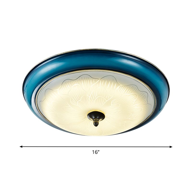 Blau Abgerundeter Flushmount Light Retro Style Milky Glass LED-Schlafzimmer in der Nähe von Deckenbeleuchtung, 16 "/20" Breite