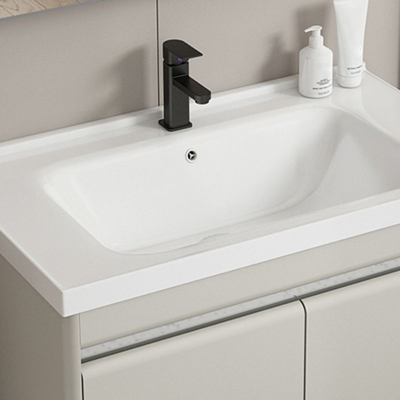 Modern Metal Sink Vanity Wall Mount Khaki Tone Bathroom Vanity with Mirror Cabinet
