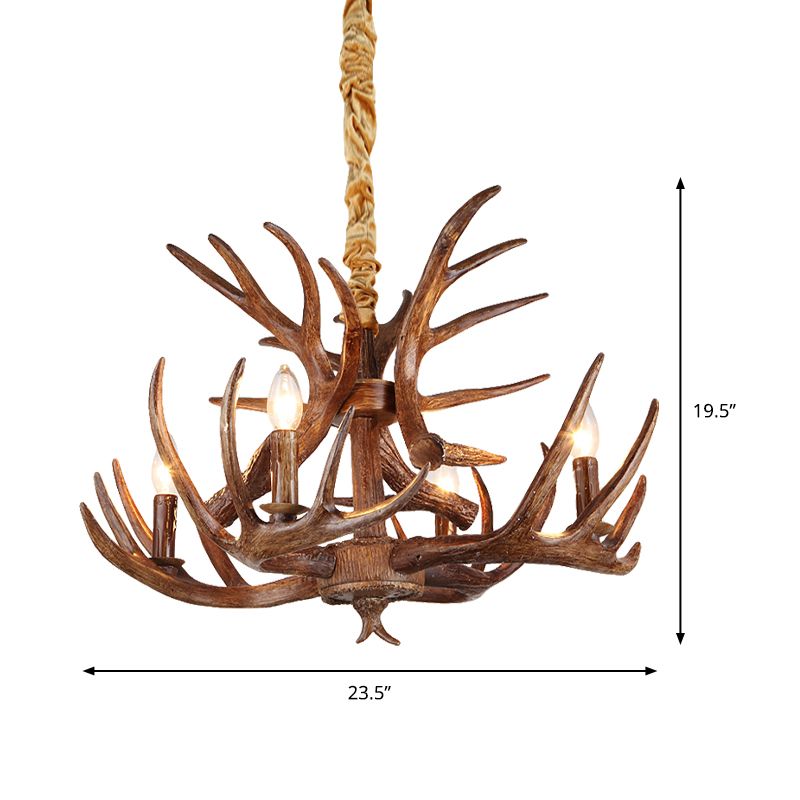 Forme de bougie traditionnelle lampe suspendue 4/6/9 Bulbes lustre de lustre en résine avec bois au café