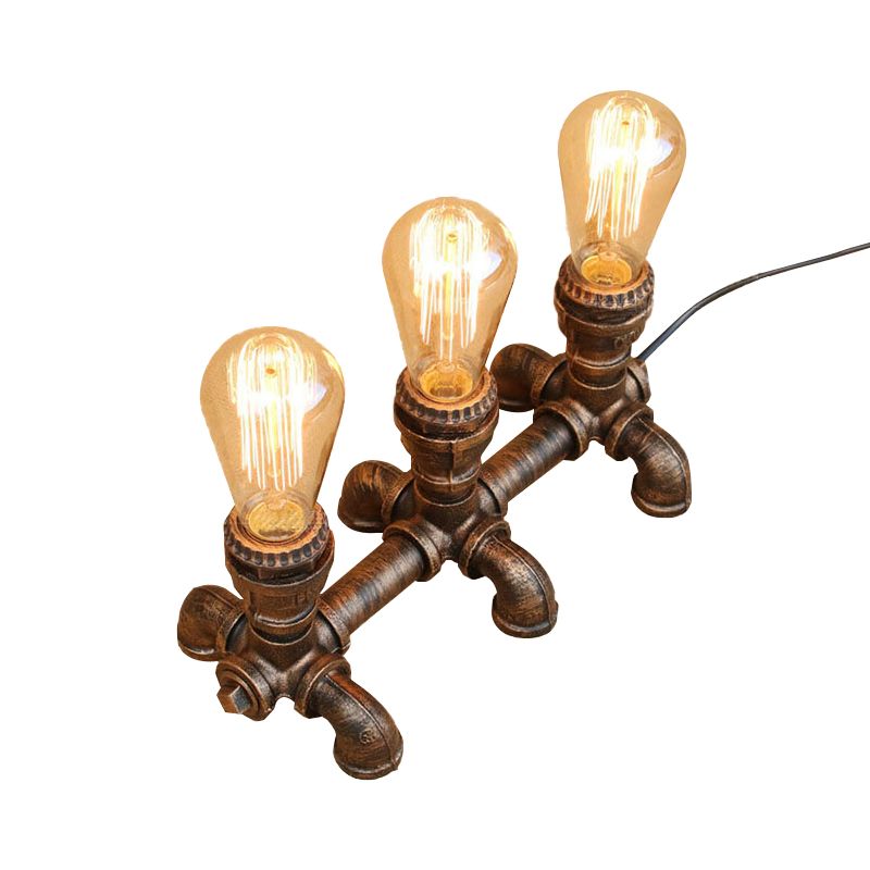 Bronze 2/3 lichten Standingslicht Industrieel Metallic Open bol Tafelverlichting met pijpontwerp voor coffeeshop