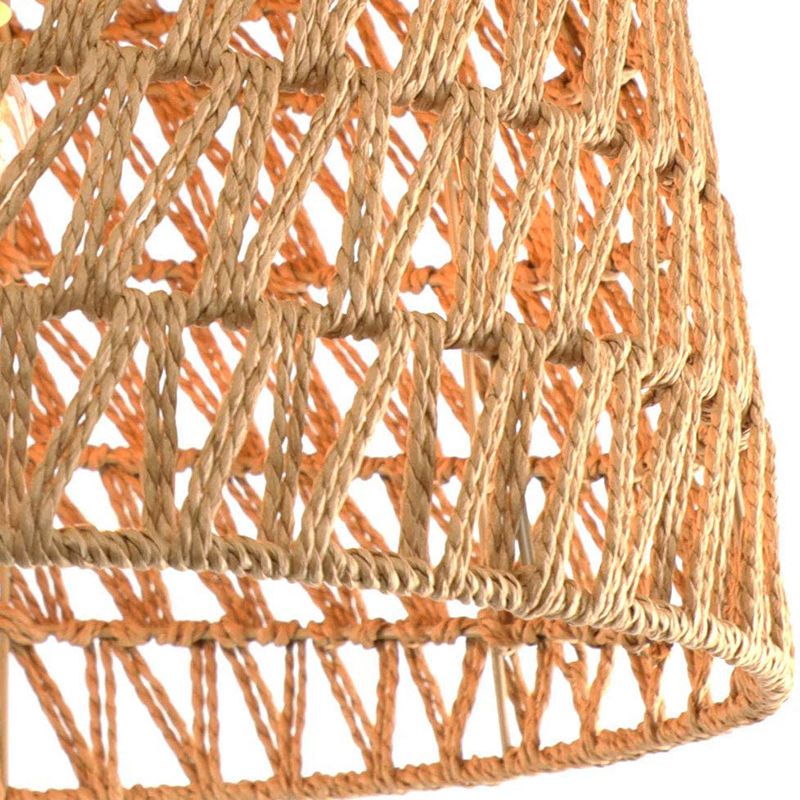 1-Light Hemp Rope Drum Hanging Light Hand Knitting Creative Bedroom Suspension Lamp in Beige