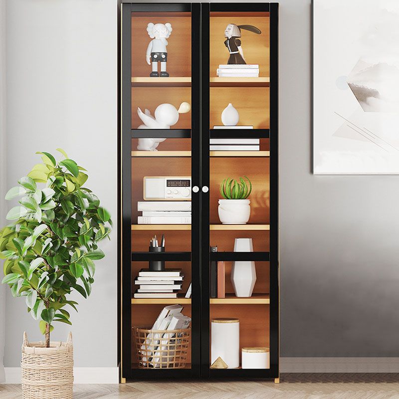 Modern Style Bookcase Bamboo Closed Back Bookshelf with Door for Home Office