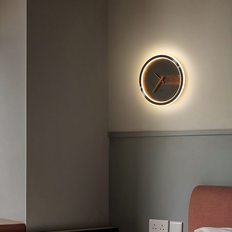 Orologio Nordic Wall Sconce Sconcetto ACRILICO LED LED LEGGIO con decorazione in legno