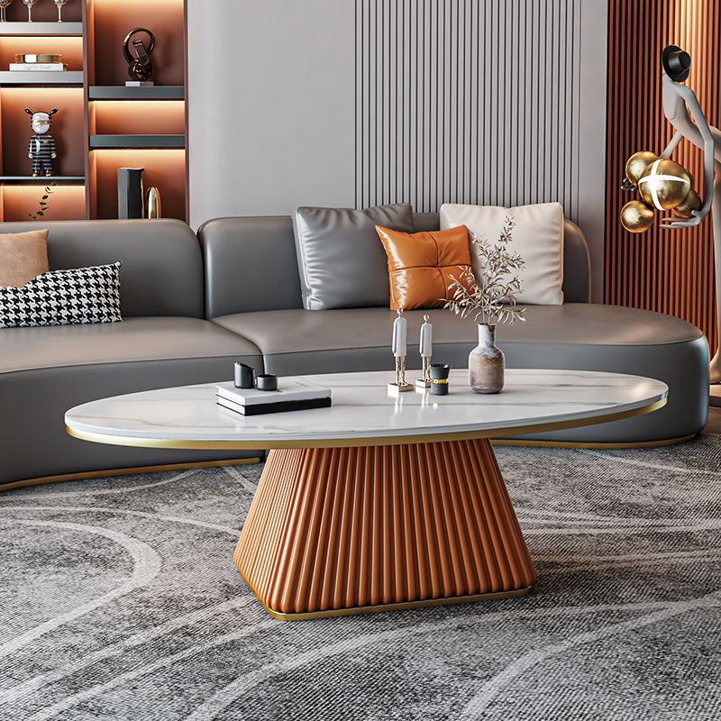 Elliptical Stone Coffee Table Pedestal 1 Single Cocktail Table - 17.72" H
