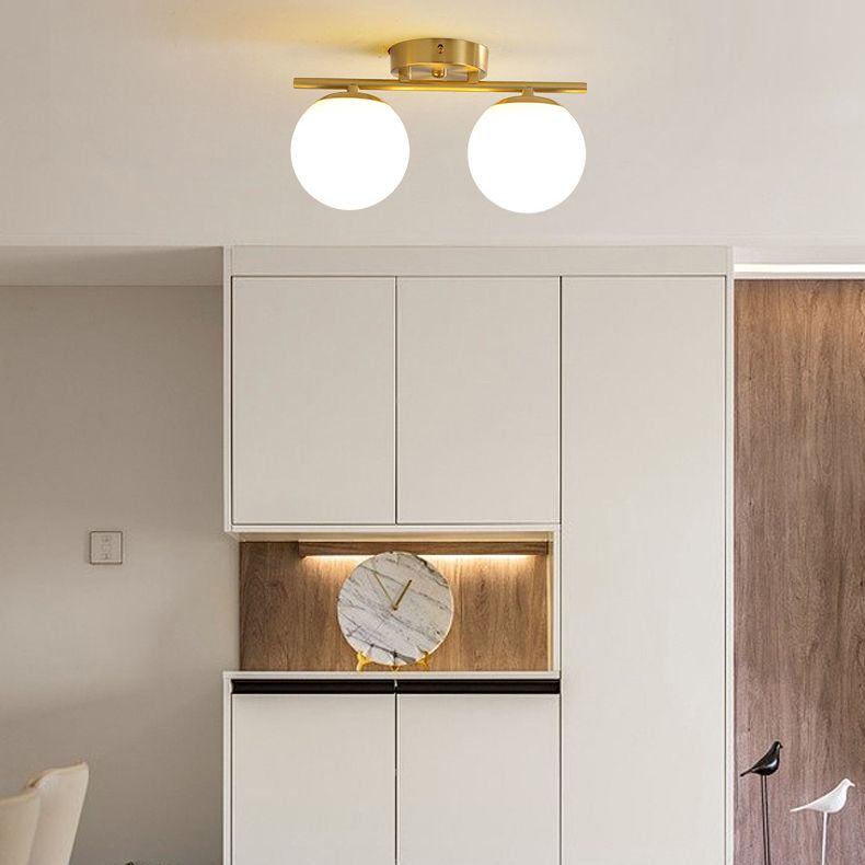 American Metal Flush Mount Ball Shape Ceiling Light with Glass Shade for Living Room