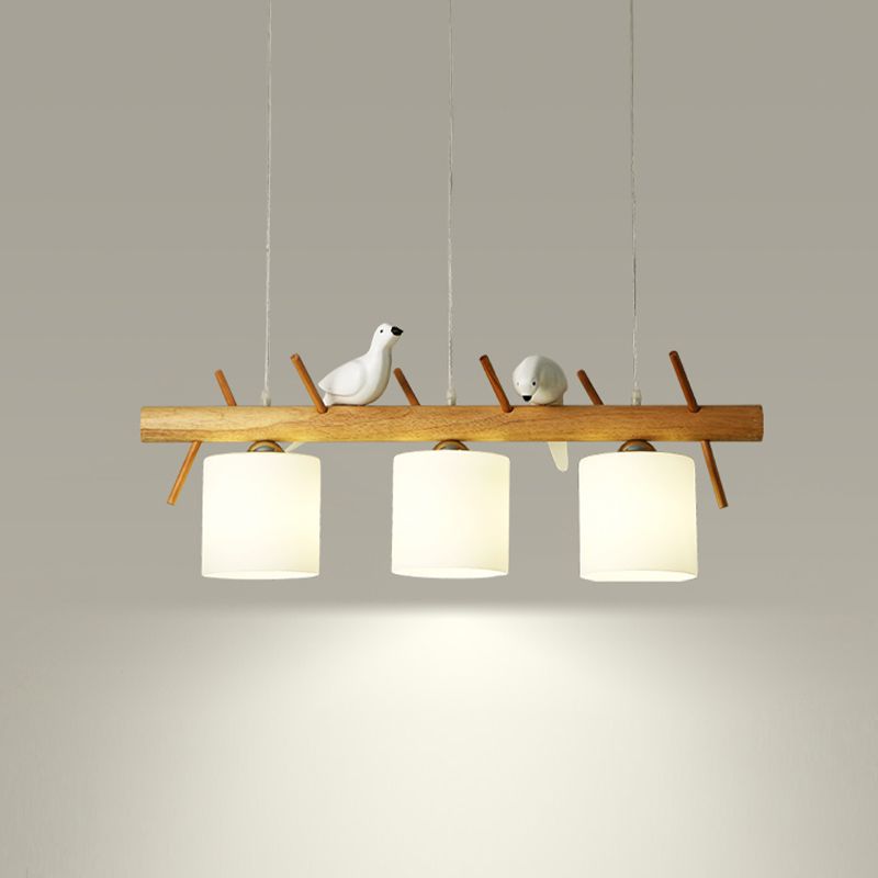 Modern Hanging Light Cylindrical Island Light Fixture with Glass for Dining Room