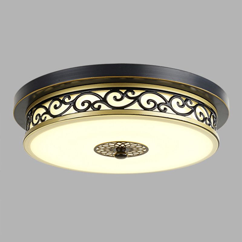 Drum Shaped LED Ceiling Lamp Traditional White Glass Flush Mount Lighting for Dining Room