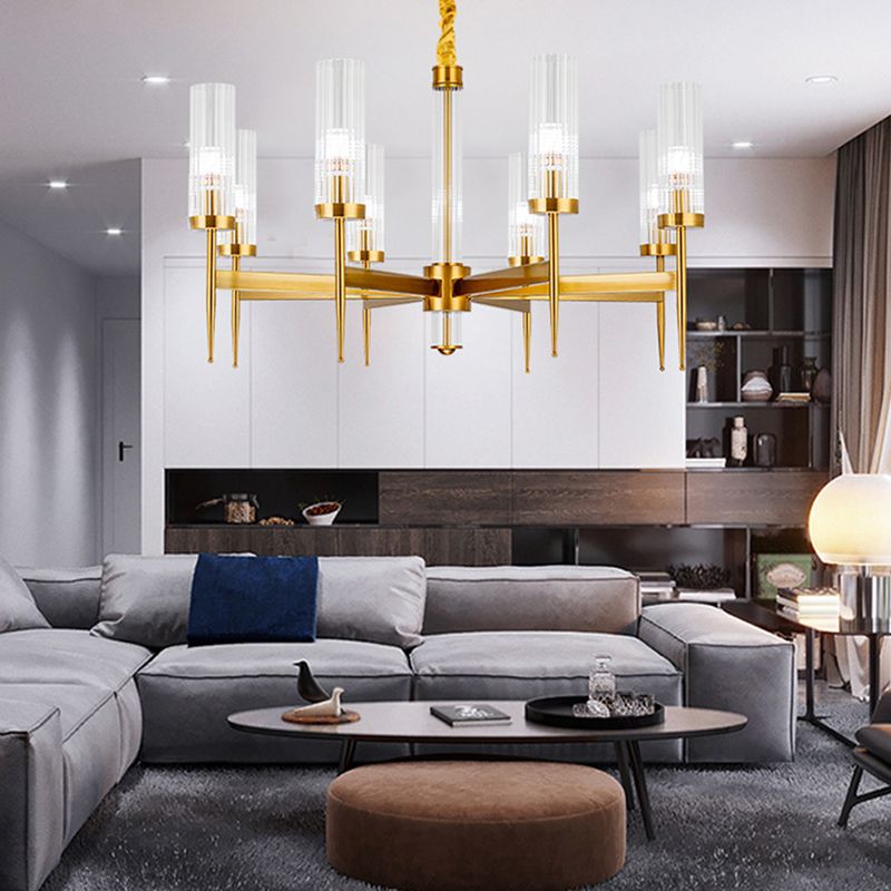 Cilíndrico de metal Candelier Chandelier Contemporáne de lámpara de lámpara de lámpara en oro