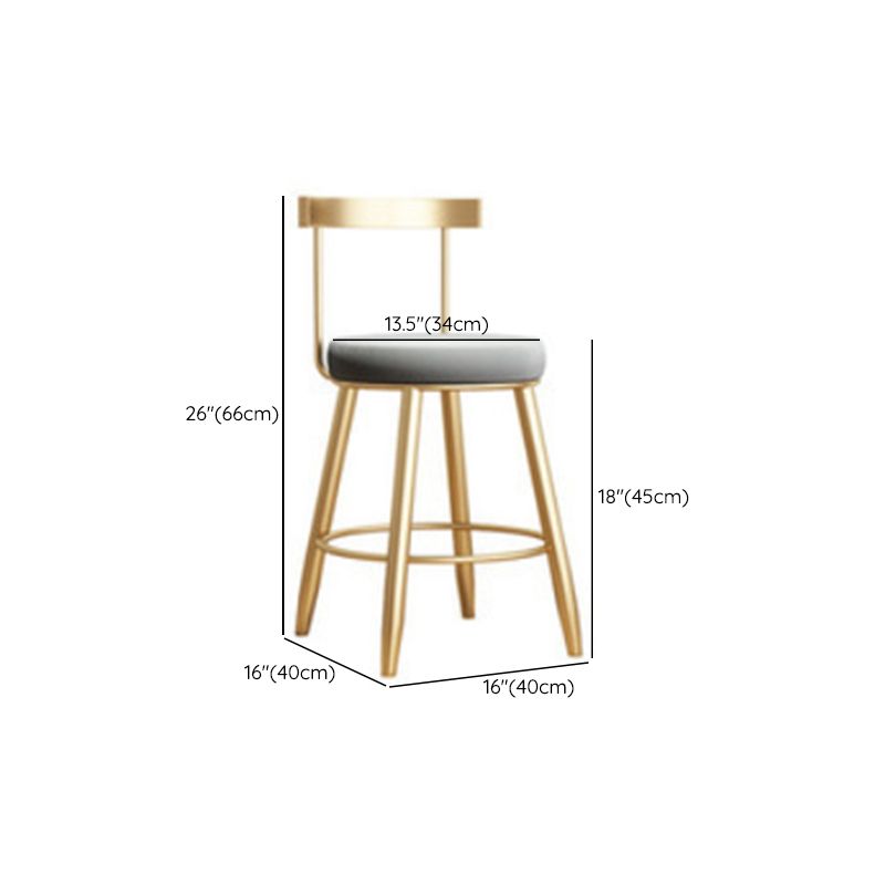 Glam Armless Backrest Counter Stool Iron Bar Stool with Cushion and Pedal for Kitchen Use