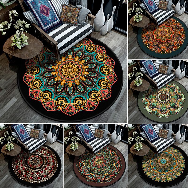 Retro Mandala Indoor Teppich dunkle Farbe marokkanischer Teppich Polypropylen nicht rutscher Haustierfreundlicher Waschung Teppich für Wohnzimmer