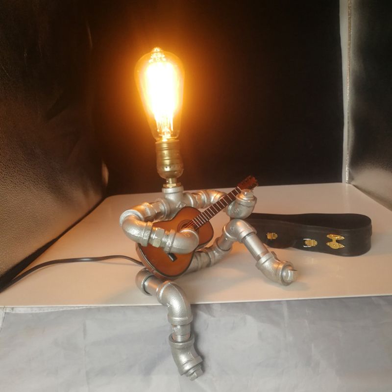 1-Light Robot Nightstand Lamp Cyberpunk Style Pipe Table Lighting for Boys Bedroom