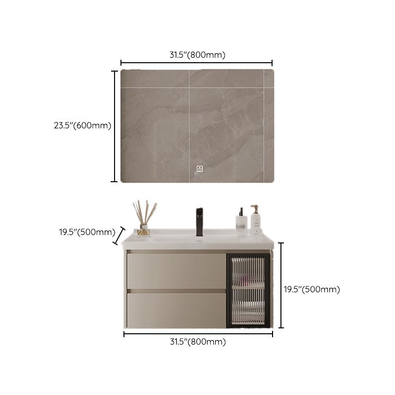 2 Drawers Vanity  Wood Frame Wall Mount Rectangle Single Sink Bathroom Vanity with Mirror