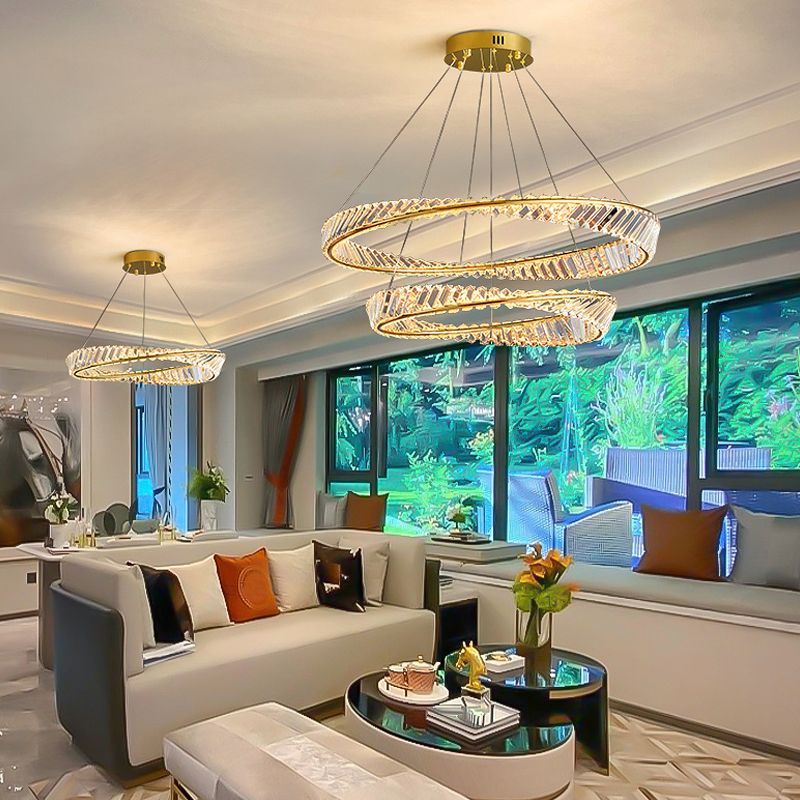 Round Shape Crystal Chandelier Modern Stainless Steel Down Lighting Pendant for Bedroom