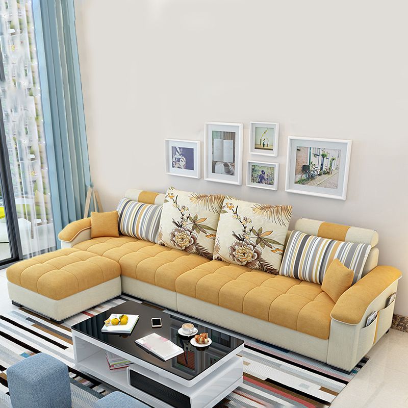 Faux Leather and Cotton Blend Sectional Couch for 3/4 People