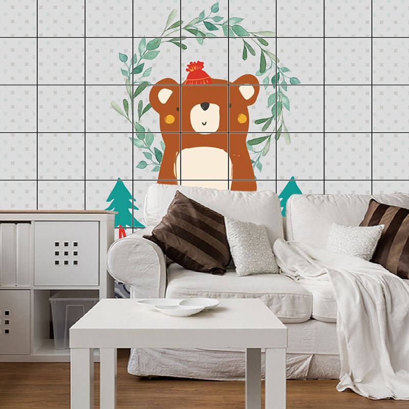 Brown Bear Wallpaper Panels Easy Peel off Cartoon Kitchen Wall Decor, 12.9-sq ft (12 Pcs)