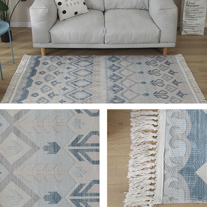 Eclectic Southwestern Print Rug White Tone Cotton Carpet Stain Resistant Indoor Rug for Living Room