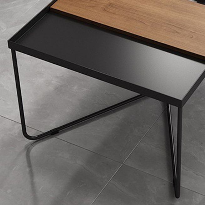 Mid-Century Modern Coffee Table with Iron Tray Top and Iron Cross Base