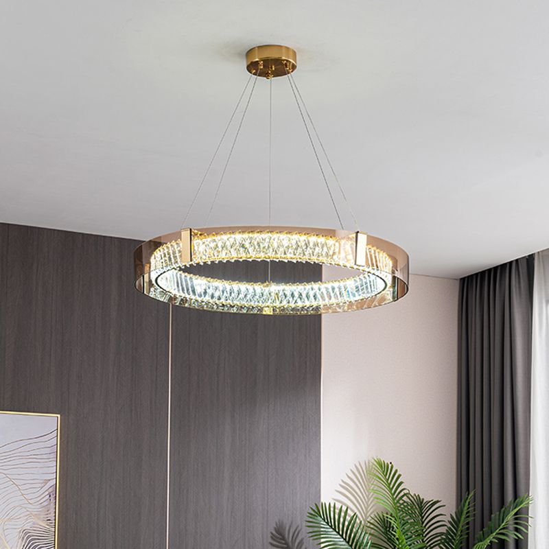 Crystal Circular LED Pendant Light in Modern Luxury Style Stainless-Steel Chandelier for Bedroom