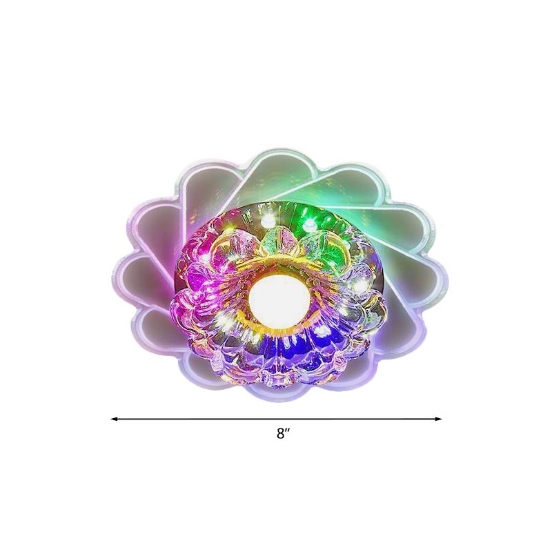 Simple Blossom Flush Mount Ceiling Light LED Clear Faceted Crystal Lighting Fixture for Bedroom, Warm/Multi Color Light