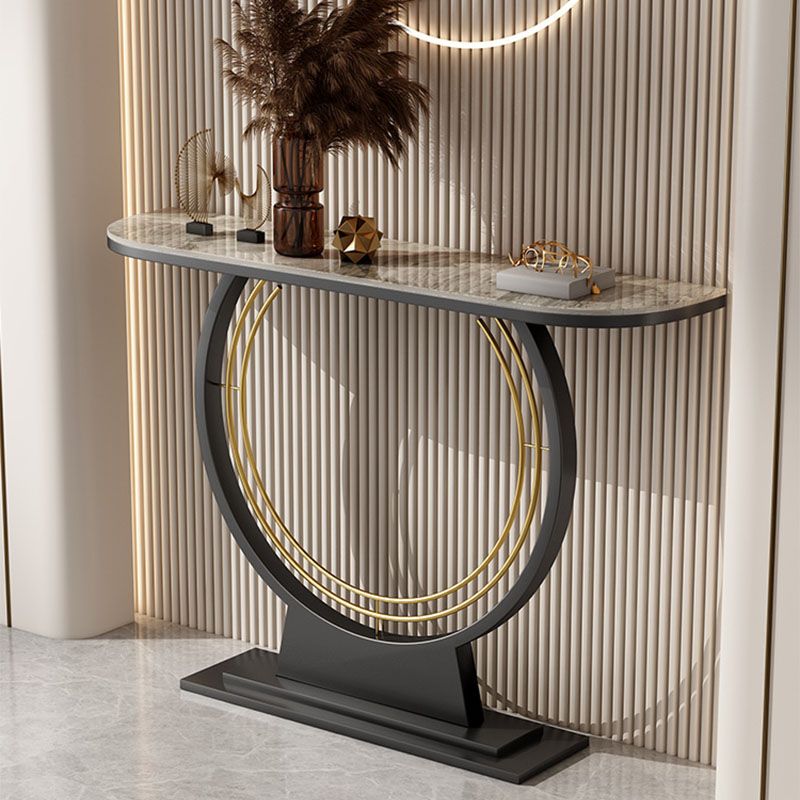 Contemporary Iron Console Sofa Table Stone Half Moon End Table for Hall