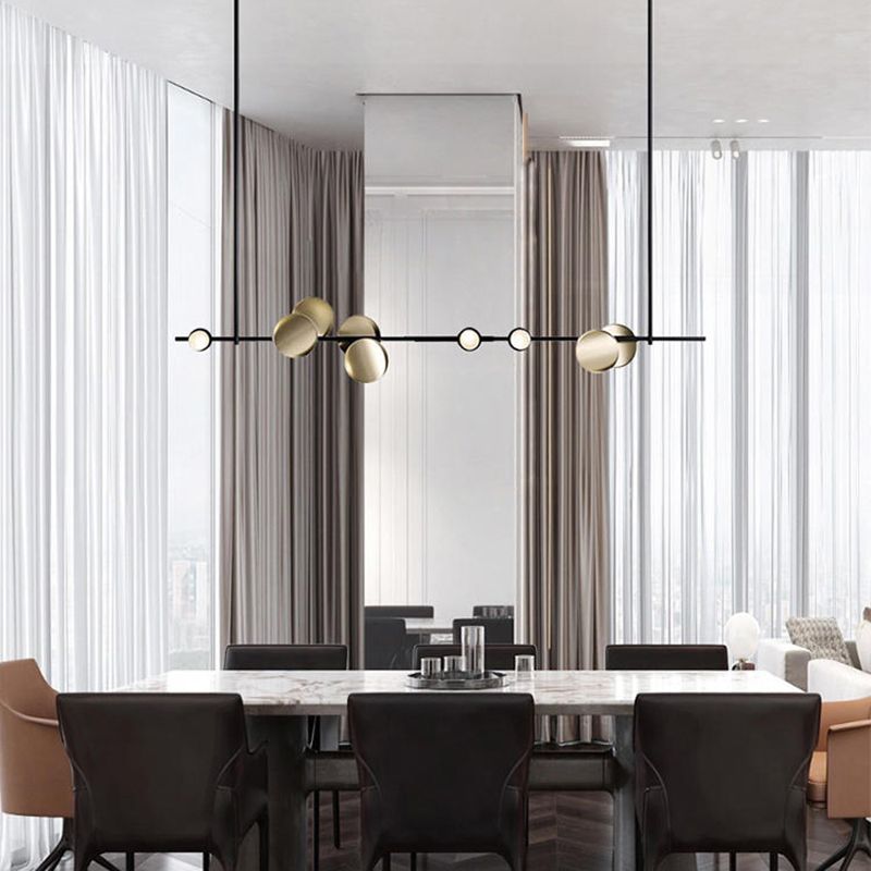 Contemporary Hanging Light Metal Island Light Fixture in Black and Gold for Dining Room