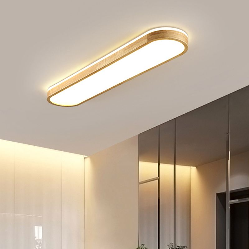 Modern Simple Style Oval Ceiling Lamp Wood LED Flush Mount Light for Living Room