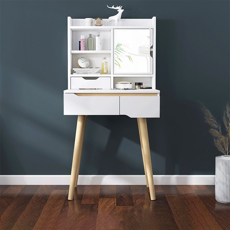 Scandinavian Vanity Table with Drawers and Shelves and Mirror