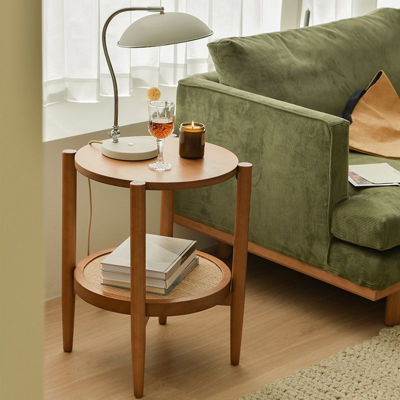 Nordic Cocktail Table 4 Legs Wooden with Storage Shelf Round Coffee Table