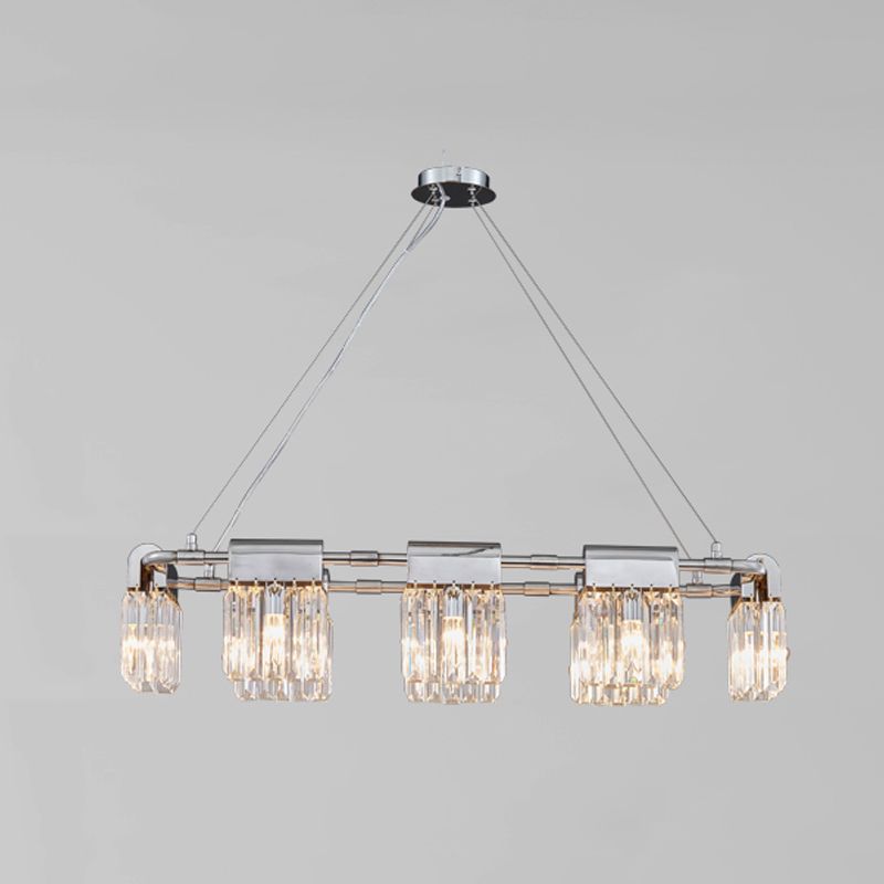 Geometric Island Light Fixtures Modern Crystal 5 Light Island Lights in Silver
