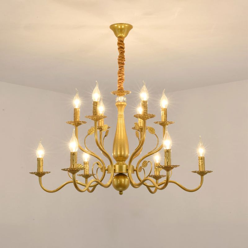Gold 6/12/16 Lights Chandelier Light Fixture Traditional Metal Swooping Arm Pendant Lamp for Living Room