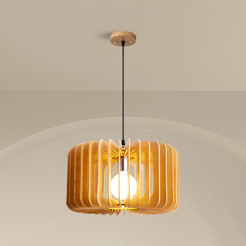 Modern Style Geometric Shape Pendant Wood 1 Light Hanging Lamp for Dinning Room