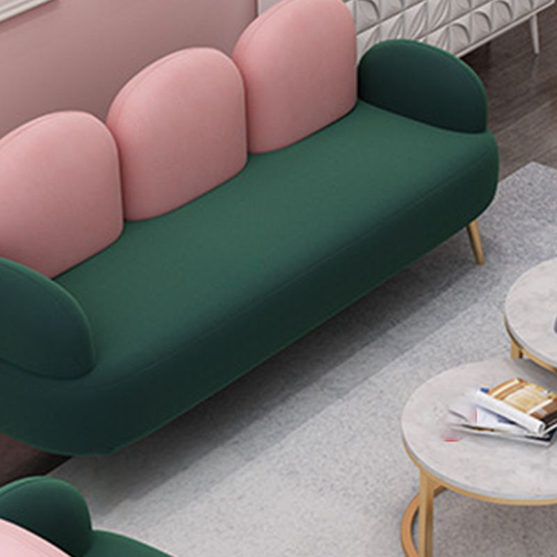 Contemporary Velvet Standard Seating Camel Back Rolled Arm Sofa