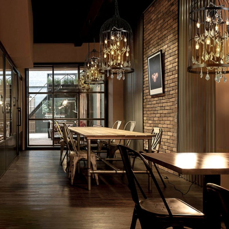 Lámparas de lámpara de lámpara de estilo industrial CAJA DE CARRIA DE IRON CHANDELIER para restaurante