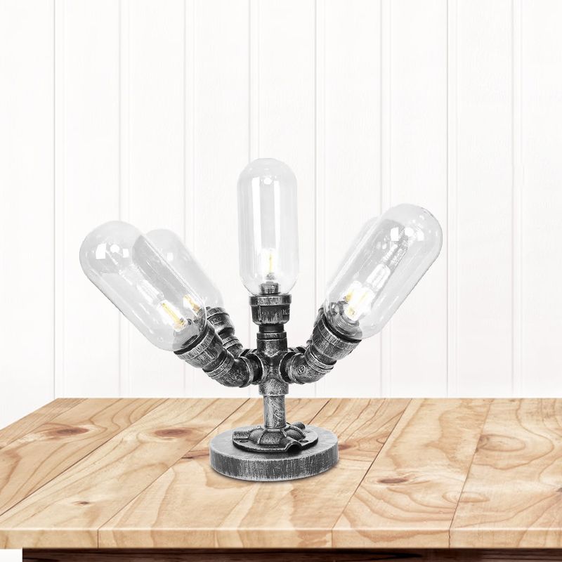 1/4/5-Bulb-Kapsel Schatten Tisch Liging Industrial Clear/Bernstein Glas Nachtlampe für Schlafzimmer